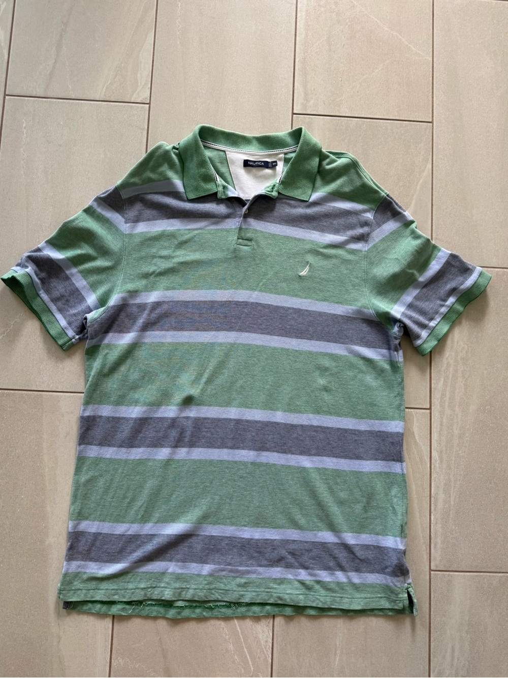 Nautica Green and Gray Striped Polo Shirt(slim)